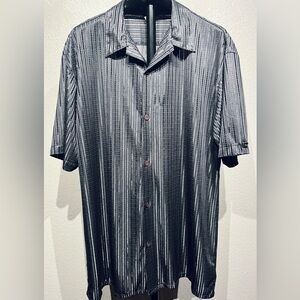 Vintage Shiny Metallic Silver Short Sleeve Button Up Shirt  - Size 2XL (Men’s)